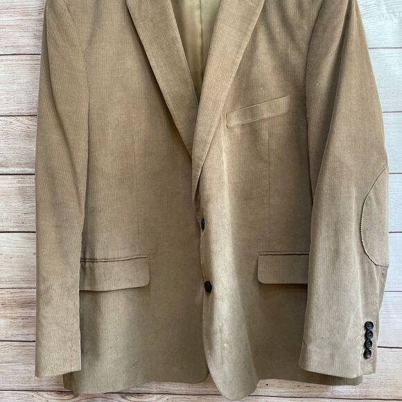 STAFFORD CLASSIC FIT SIGNATURE TAN CORDUROY BLAZER WITH ELBOW PATCHES. SIZE 52R - Picture 3 of 8